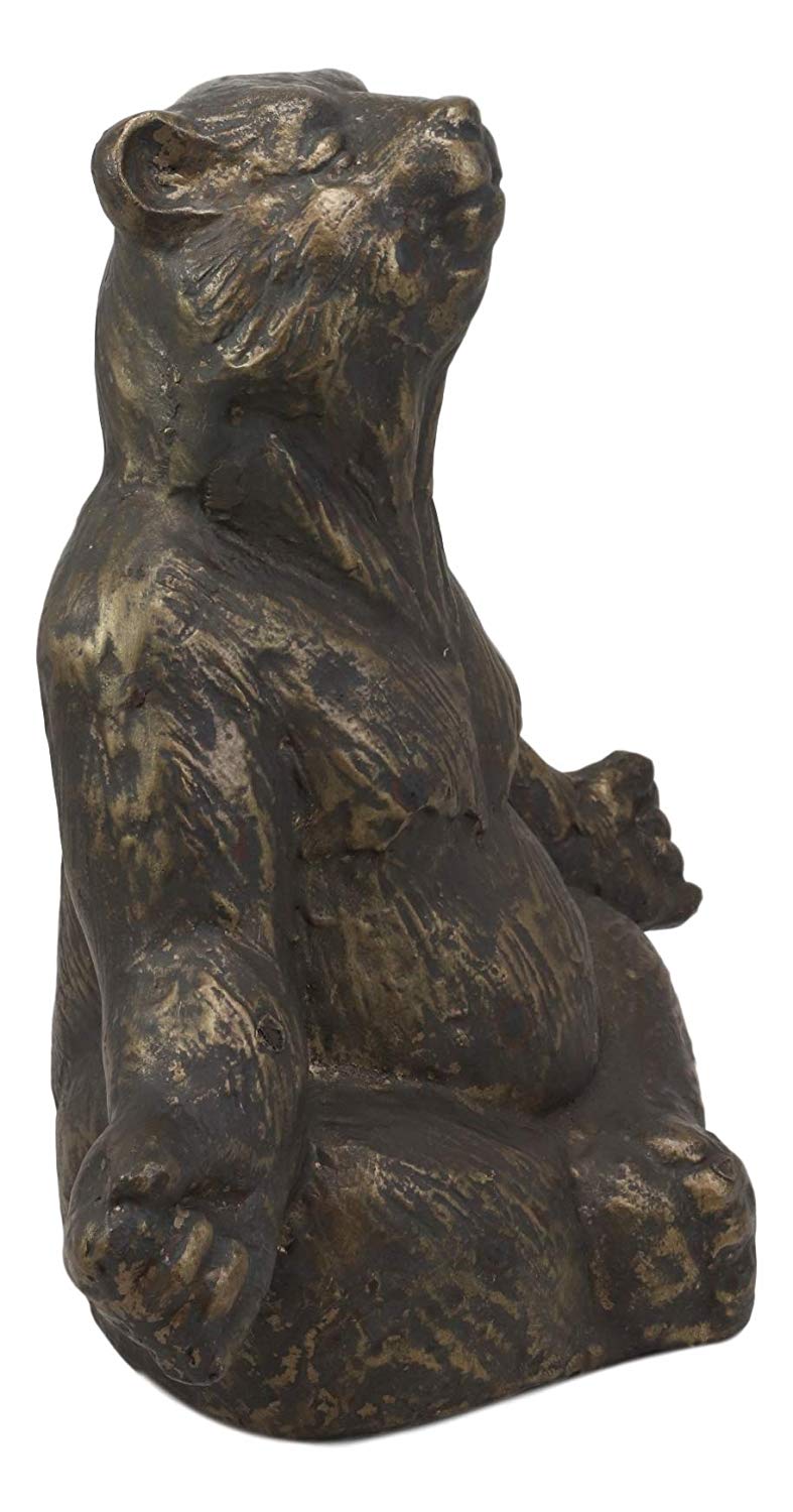 Ebros Aluminum Metal Whimsical Meditating Yoga Bear Garden Statue Rustic Wildlife Western Cabin Lodge Zen Bears Decor Figurine (Lotus Pose)