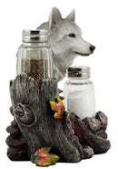 Ebros Full Moon Lone Alpha Gray Wolf Glass Salt & Pepper Shakers Holder Decor