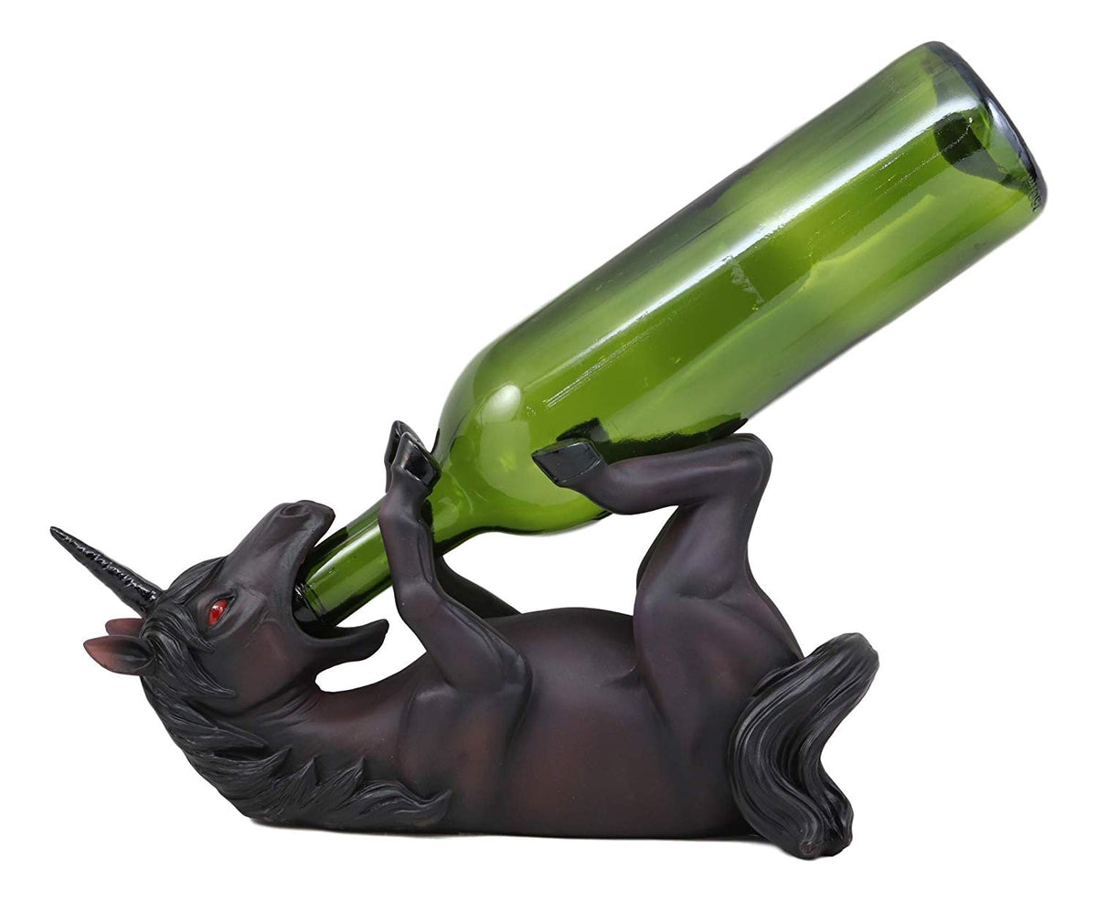 Ebros Elixir of Doom Macabre Black Unicorn Wine Holder Figurine Kitchen Statue - Ebros Gift