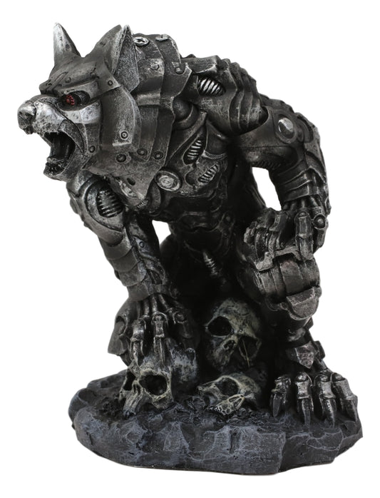 Steampunk Robotic Werewolf Crushing Skull Statue Lycan Cyborg Wolf Figurine