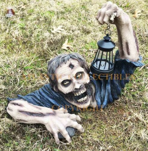 Ebros Zombie Crawling Out Of Grave Solar LED Lantern Figurine Dead Rising 18.5"L