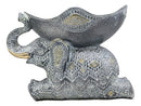 Ebros Grey Mosaic Design Elephant Laying Down With Trunk Up Holding Bowl Decor