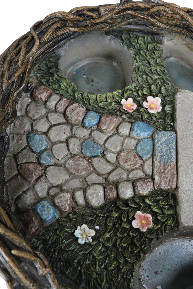 Whimsical Fairy Garden Cottage Rocky Steps Faux Bird Nest Planter Display Decor