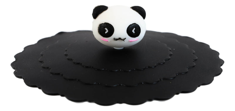 Set Of 4 Black Giant Panda Reusable Silicone Coffee Tea Cup Cover Lids Air Tight