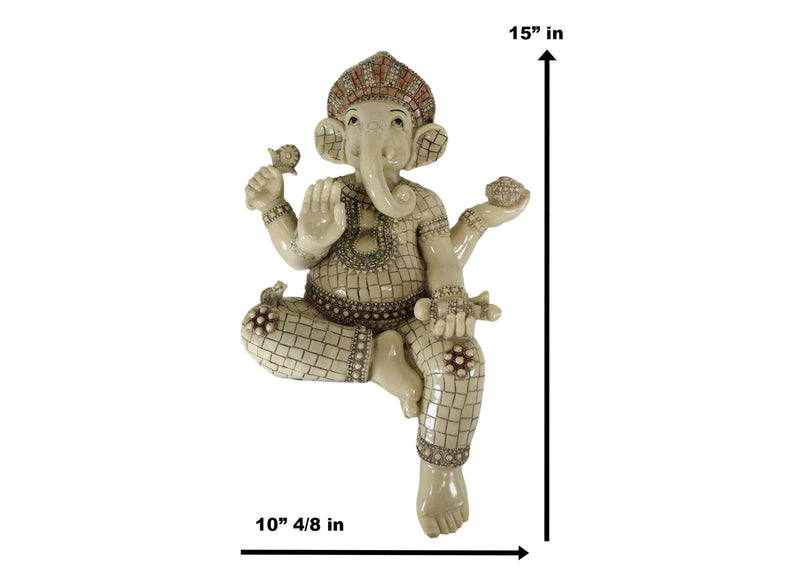 Ebros 15" Tall Hindu Ganesha Holding Modaka Bowl & Lotus Table Edge Shelf Sitter - Ebros Gift