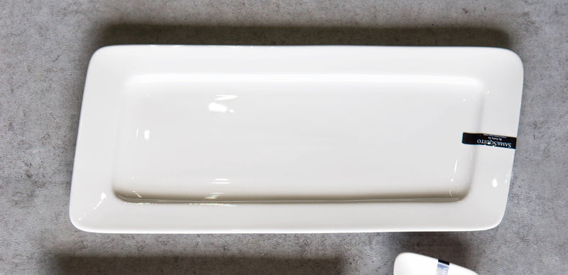 Set Of 5 Contemporary Rhomboid White Porcelain Serving Platter Plate Dish 15"L