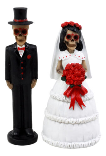 Ebros DOD Skeleton Bride & Groom With Rose Flower Bouquet Figurine