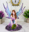 Large Whimsical Purple Rose Fairy With Large Leaf Kneeling On Flower Figurine