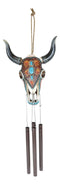Set Of 2 Southwest Boho Chic Turquoise Ember Floral Scroll Cow Skull Wind Chimes