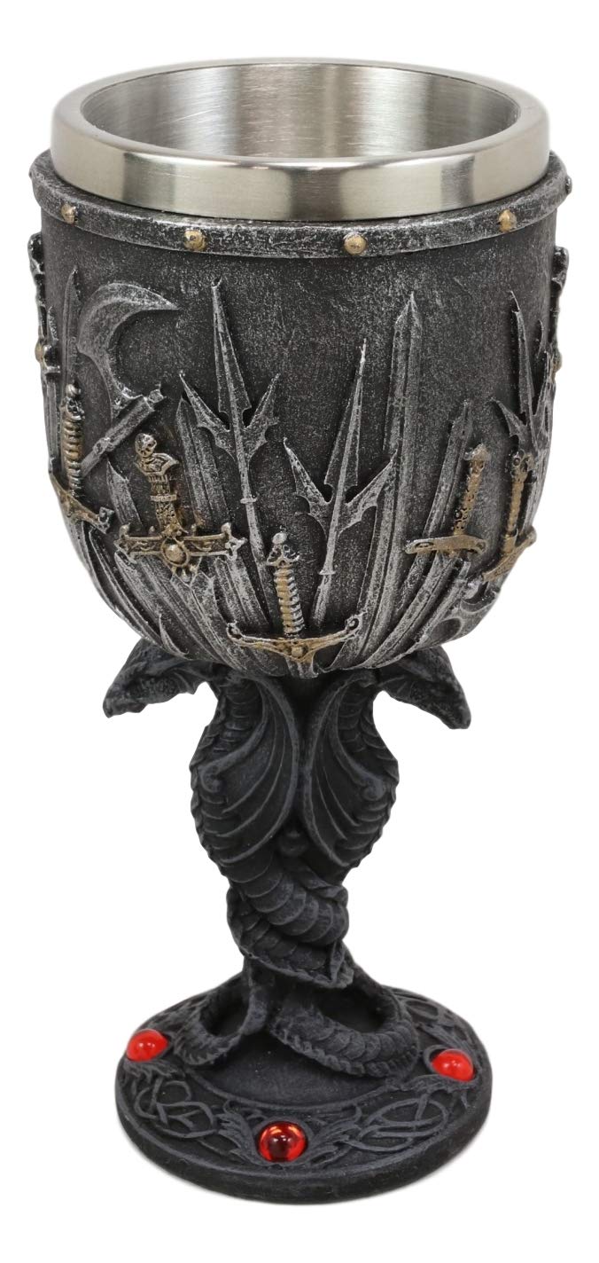 Ebros Set of 2 Medieval Valyrian Steel Swords Wine Goblet And Dragon Iron Throne Mug