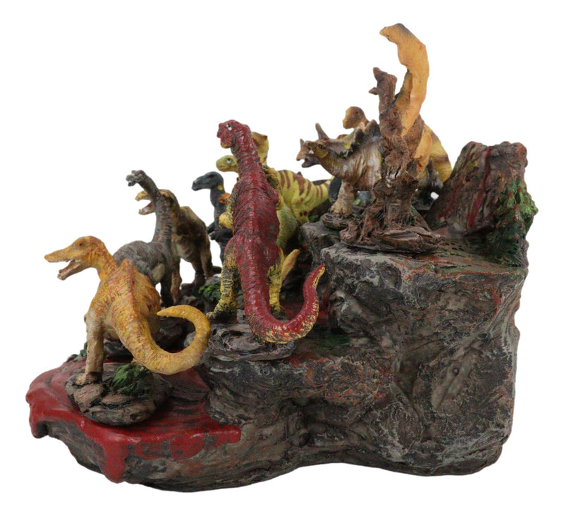 12 Miniature Prehistoric Dinosaurs With Volcanic Mountain Display Figurine Set