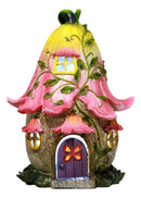 Mini Enchanted Fairy Garden Trumpet Lily Cottage Light Up House W/ Door Figurine - Ebros Gift