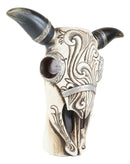 Western Rustic Cow Skull With Tooled Tribal Scroll Detailing Vase Planter Decor