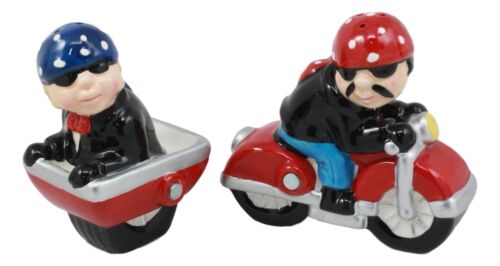 Patriotic Biker Couple Riding Motorcycle and Side Car Rig Salt Pepper Shakers
