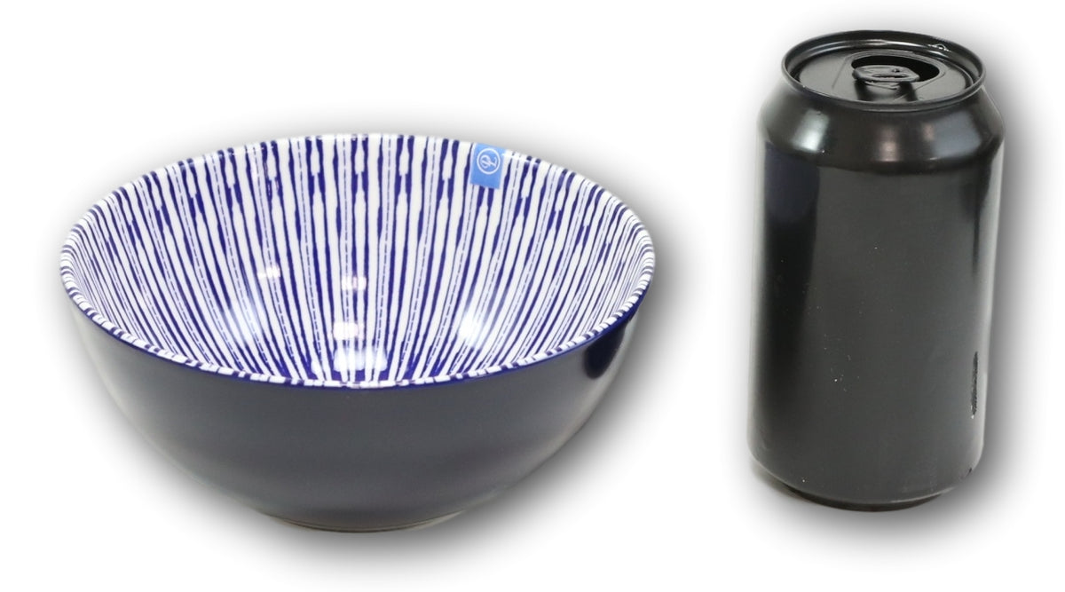 Pack Of 6 Artistic Blue Stripes 'Focus' Cereal Soup Pasta Ceramic Bowls 20oz - Ebros Gift