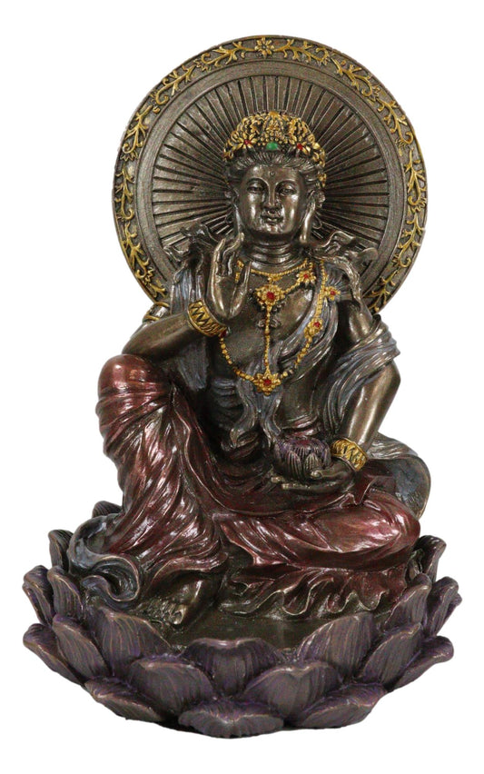 Buddha Goddess Guanyin Kuan Yin On Lotus With Immeasurable Light Disc Figurine