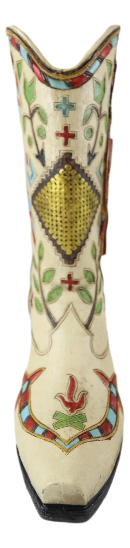 Rustic Western Crosses Arrows Stars Tassel Frills Cowgirl Boot Vase Figurine