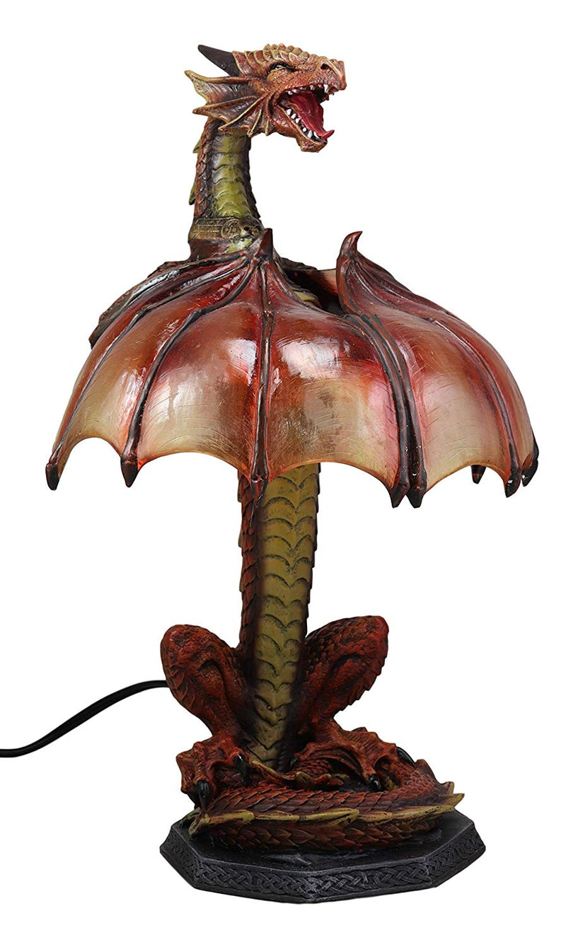 Altar Drake Red Ember Dragon Building Fire With Its Wings Side Table Lamp Statue