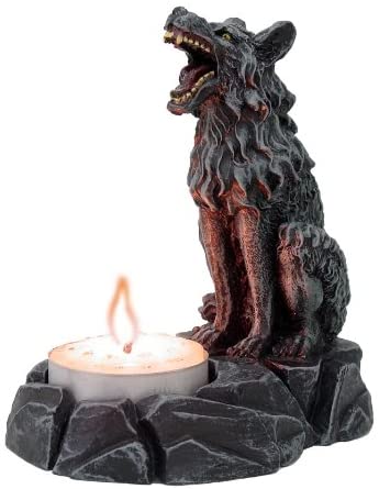 Wolf Tea Light Holder Statue Cold Cast Resin Figurine
