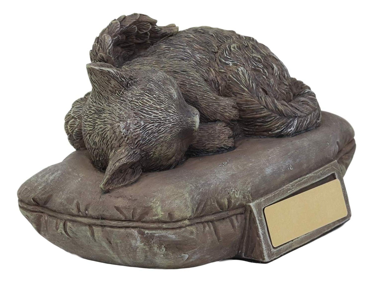 Heavenly Angel Cat Sleeping On Pillow Cremation Urn Small Pet Memorial Statue - Ebros Gift