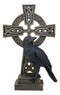 Gothic Raven Crow Perching On Celtic Cross Tomb Statue Harbinger Of Doom Decor
