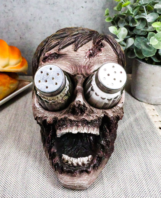 Ebros Zombie Salt and Pepper Shakers Holder Set with Glass Shakers 5.5" H - Ebros Gift
