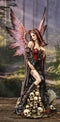 Black Sorceress Skulls Fairy with Red Rose Standing On Tombstone Figurine 15"H