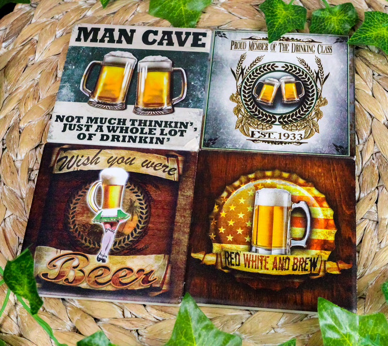 Ebros Beer Lovers Man Cave Brewery Tankard Logo Ceramic Coaster Set Of 4 Tiles