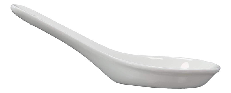 Ebros Contemporary Glossy White Porcelain Ceramic Soup Spoons With Hole Pack Of 6 Set 1 oz Capacity
