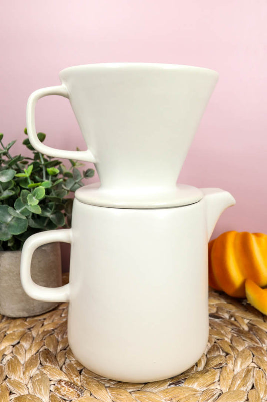 White Porcelain Coffee Maker Carafe Pot With Pour Over Dripper Filter Cup Set