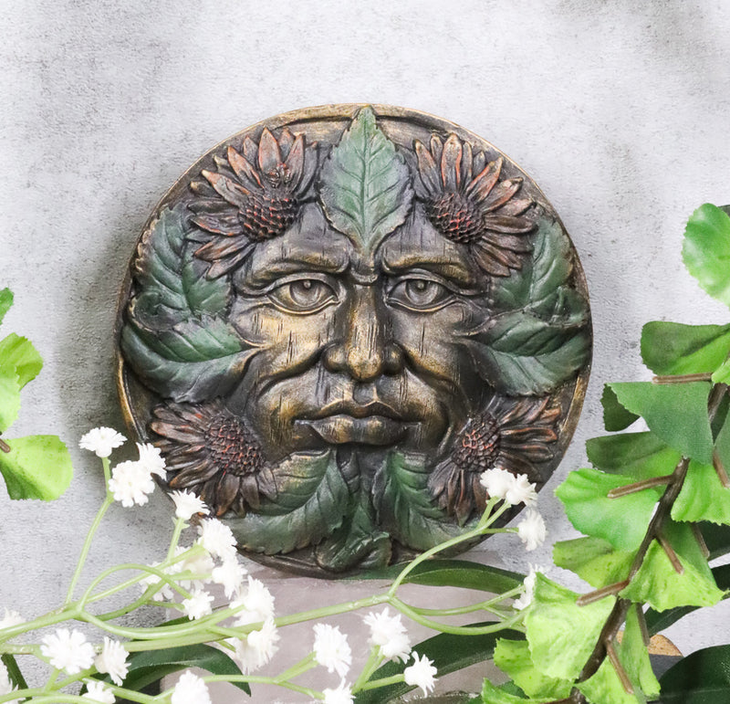 Ebros Bronzed Four Seasons Tropics Summer Celtic Greenman Pan Wall Decor Sunflower