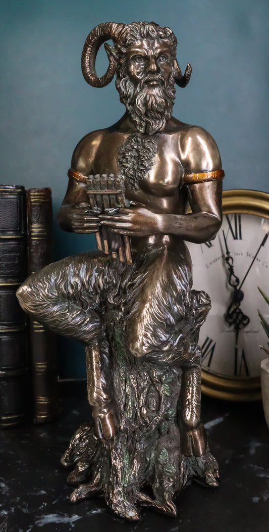 Greek God Pan Statue 9.75"Tall Deity Of The Wild Pan Playing The Flute Figurine - Ebros Gift