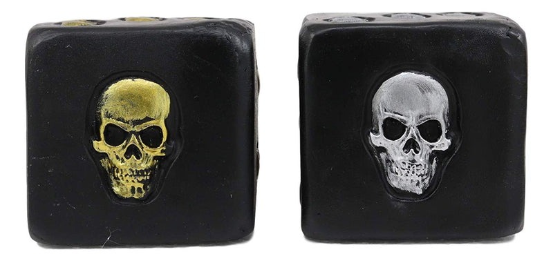 Ebros Oversized Decorative 2.25"H Cube Silver And Gold Skull Face Gaming Dice Decor