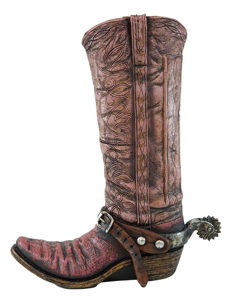 Rustic Western Blush Pink Floral Faux Tooled Leaher Cowboy Boot Figurine Or Vase