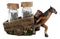 Country Western Brown Horse Pulling Cart Wagon Salt Pepper Shakers Holder Set