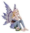 Small Meadowland Tribal Purple Periwinkle Flower Girl Fairy Daydreaming Figurine