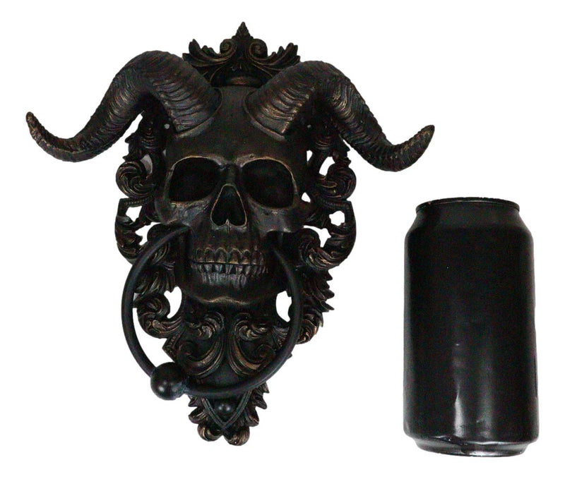 Horned-God Skull Door Knocker – Heavy Duty Gothic Baphomet Wall Decor, Cast Polyresin & Iron, Indoor/Outdoor
