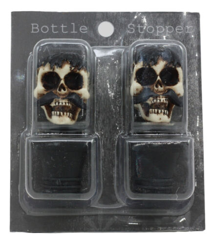 Ebros Gift Set of 2 Bandito Skeleton Skull Gangster Mustache Wine Stopper 3"H