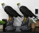 Pack of 2 Large 20"H Lifelike Patriotic American Bald Eagle On Rock Figurines