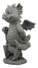 Whimsical Garden Dragon With Shovel Statue 11.5"H Gardening Green Thumb Dragon