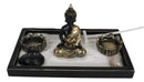Meditating Gold Robe Buddha Zen Garden Kit With Lotus Candle Holders Sand Rake