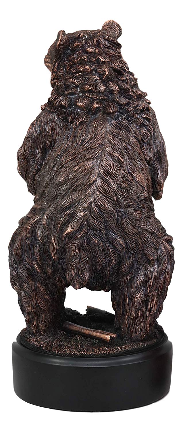 Ebros Gift The Grandfather North American Standing Black Bear Roaring Decor Statue with Round Trophy Base 13.25" H Bronze Electroplated Figurine Wildlife Woodlands Forest Rustic Cabin Decor Bears 3D