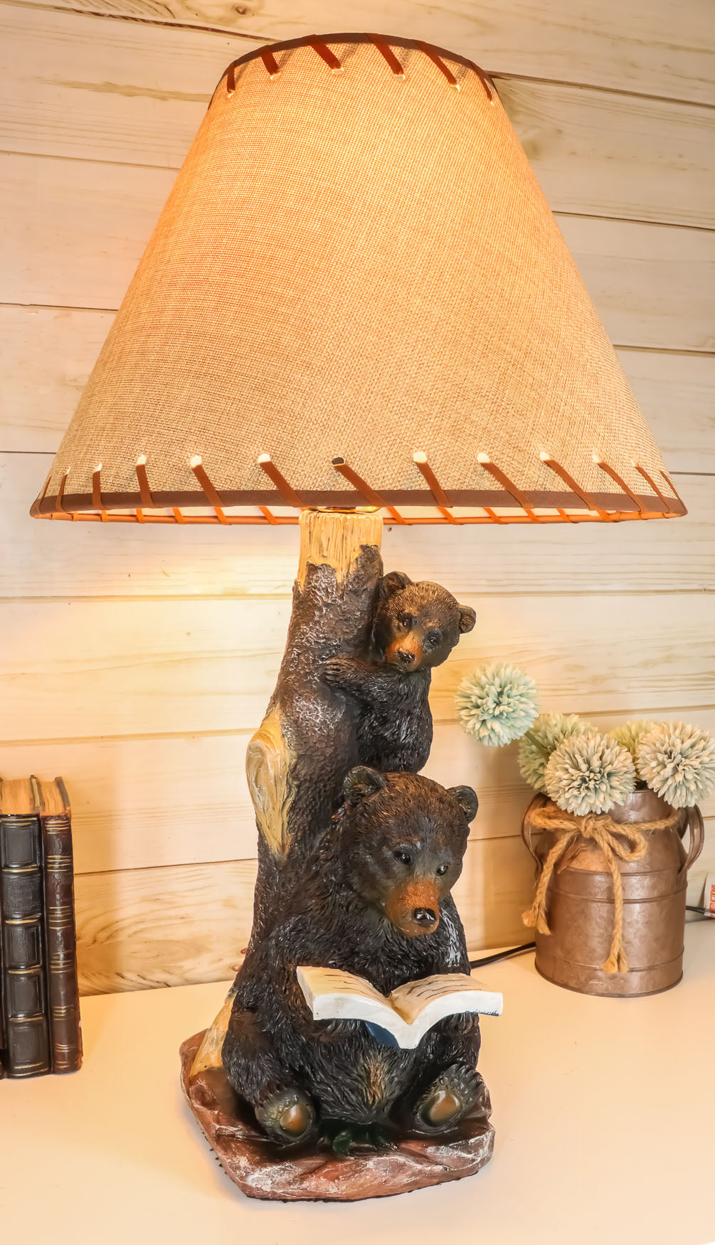 Ebros Story Time Fable Mother Bear Reading Book To Her Cub By Tree Table Lamp - Ebros Gift