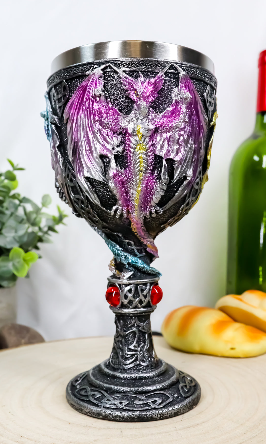 Ebros Large Winged Red Purple Blue Triad Dragon Wine Drink Goblet Cup Chalice