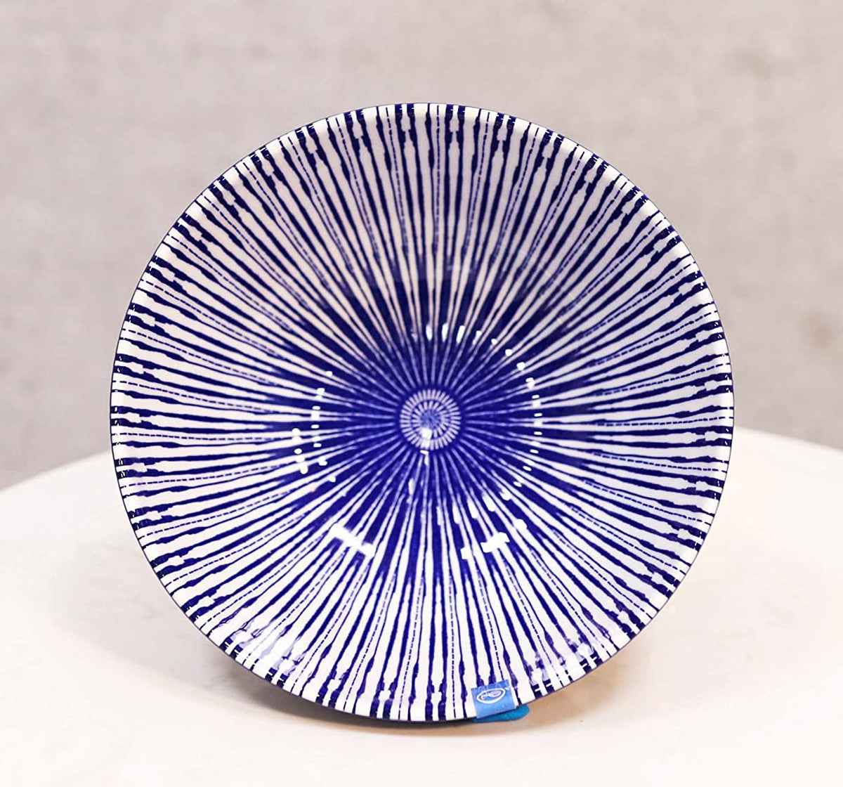 Pack Of 6 Artistic Blue Geometric Stripes Rice Soup Salad Ceramic Bowls 14oz - Ebros Gift