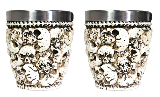 Novelty Ossuary Graveyard Piled Up Skulls And Spine Bones Shot Glass Set of 2 - Ebros Gift