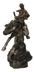 Rustic Western Rodeo Cowboy Riding On Galloping Wild Mustang Horse Figurine