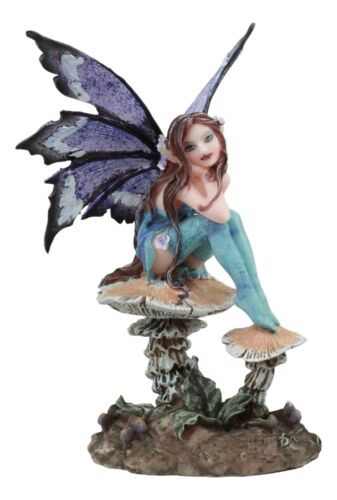 Ebros Amy Brown Forest Willow Nice Fairy Sitting On Wild Giant Mushroom Stool Statue 6" Tall - Ebros Gift