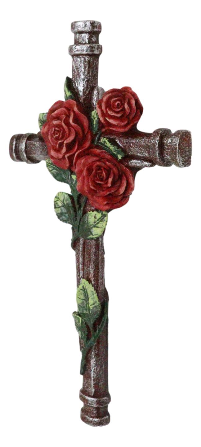 Rustic Western Romantic Red Roses Vine Roman Spike Nails Decorative Wall Cross