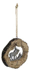 Rustic Western Elk Deer Faux Wood Log Slice Set of 4 Christmas Tree Ornaments